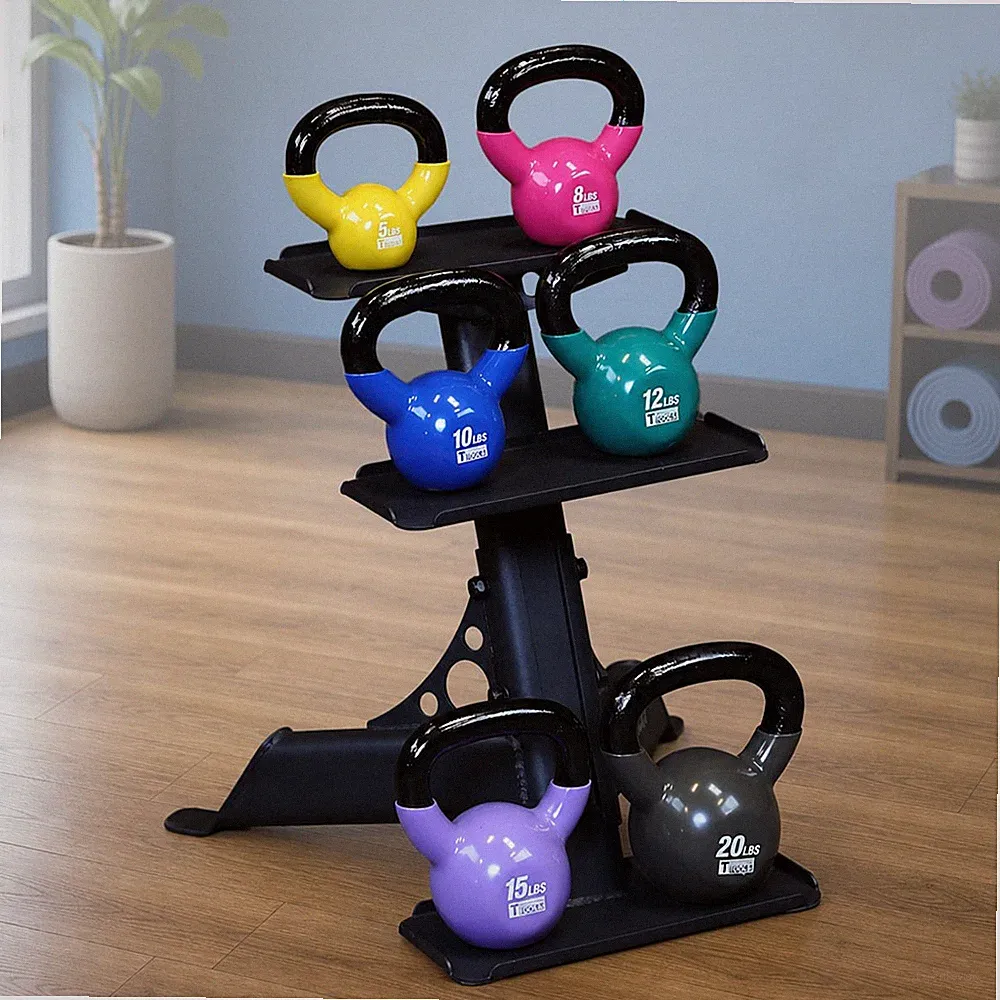 Body-Solid 70 lb. Vinyl Kettlebell Package with Rack