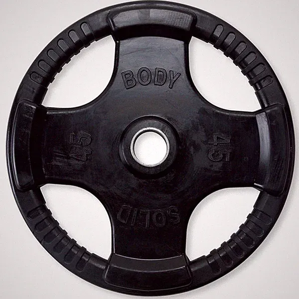 Body-Solid Rubber Coated Olympic Weight Plate (1) with Anti-Slip Grip, 45 Lb.