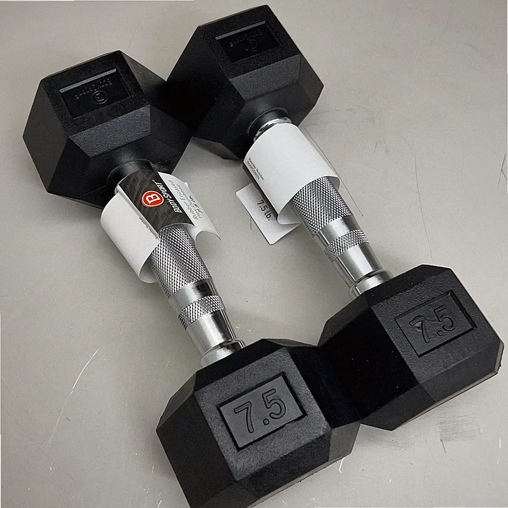 BODY SPORT (2 Pack) Rubber Encased Hex Dumbbells 7.5lbs Black BDSRSDB075