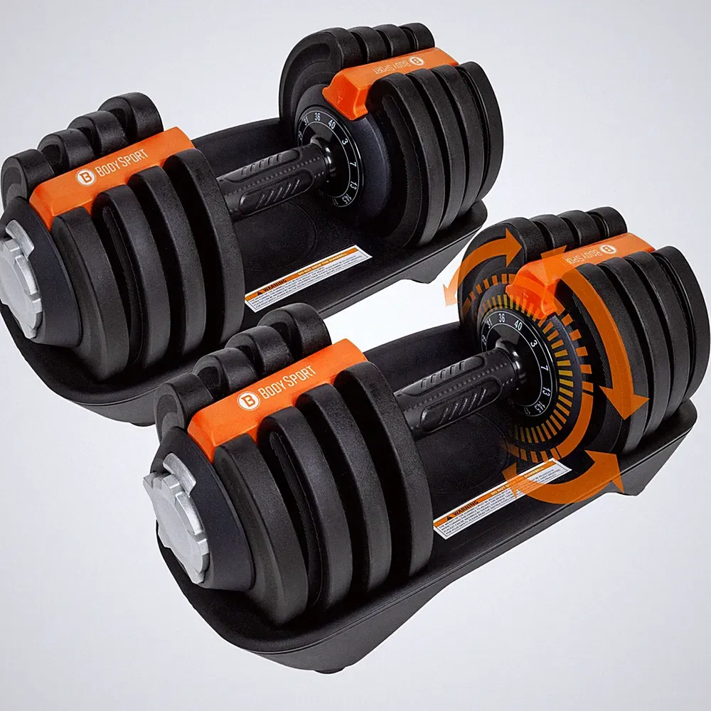 Body Sport Adjustable Dumbbells Set — 3 to 40 Lbs., 12 Weight Settings, Locking