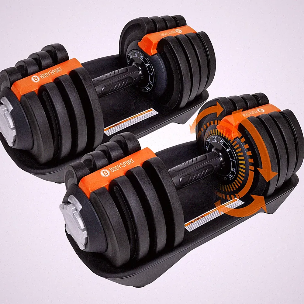 Body Sport Adjustable Dumbbells Set — 3 to 40 Lbs., 12 Weight Settings, Locking