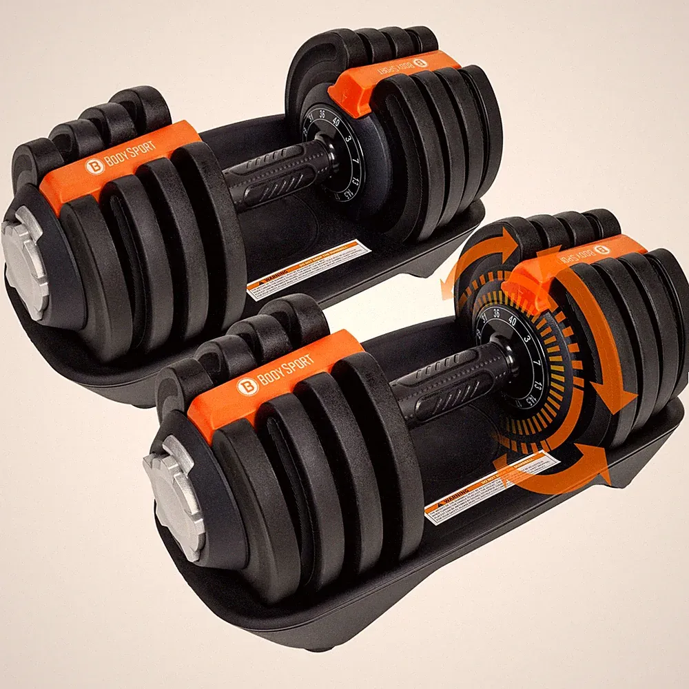 Body Sport Adjustable Dumbbells Set — 3 to 40 Lbs., 12 Weight Settings, Locking
