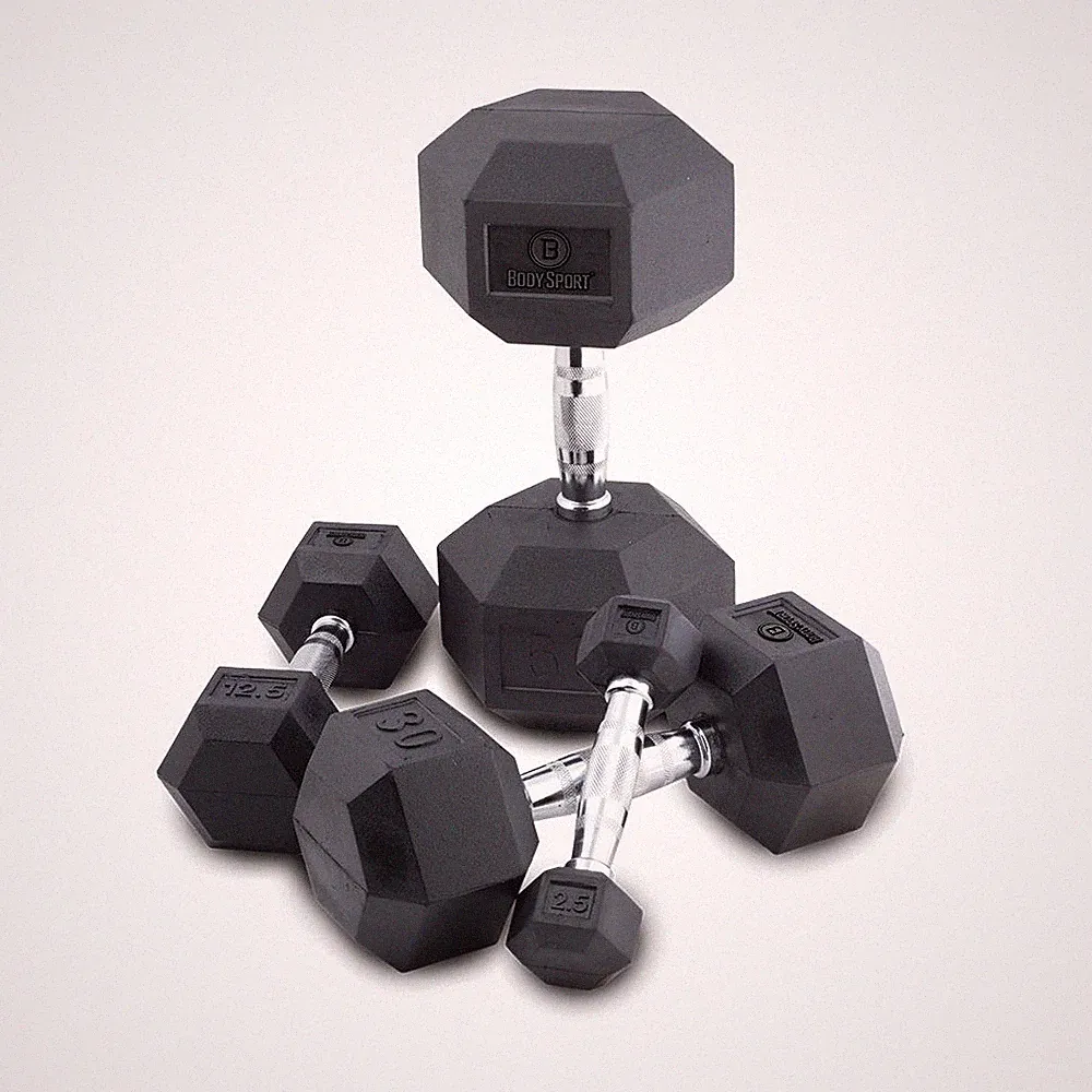 BODY SPORT RUBBER ENCASED HEX DUMBBELL, 10 LBS.