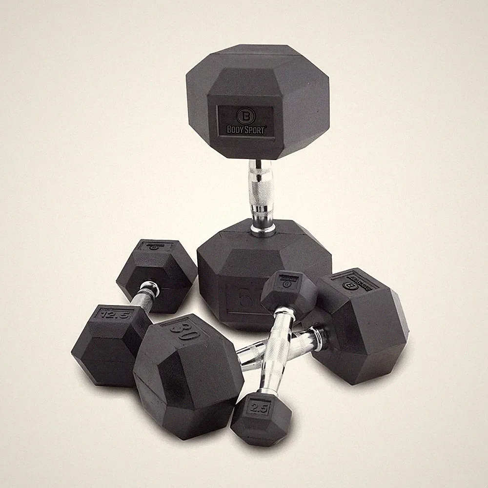 BODY SPORT RUBBER ENCASED HEX DUMBBELL, 20 LBS.