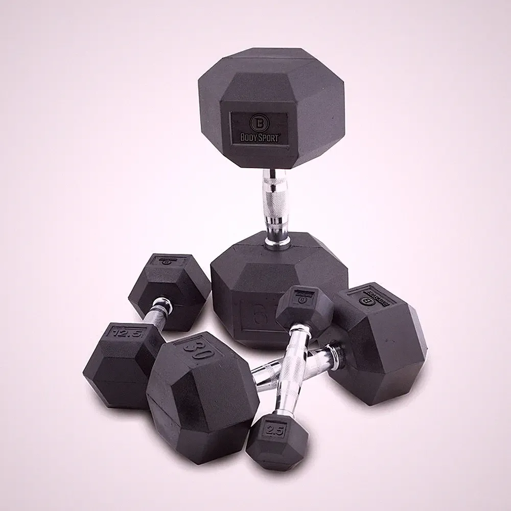 BODY SPORT RUBBER ENCASED HEX DUMBBELL, 30 LBS.