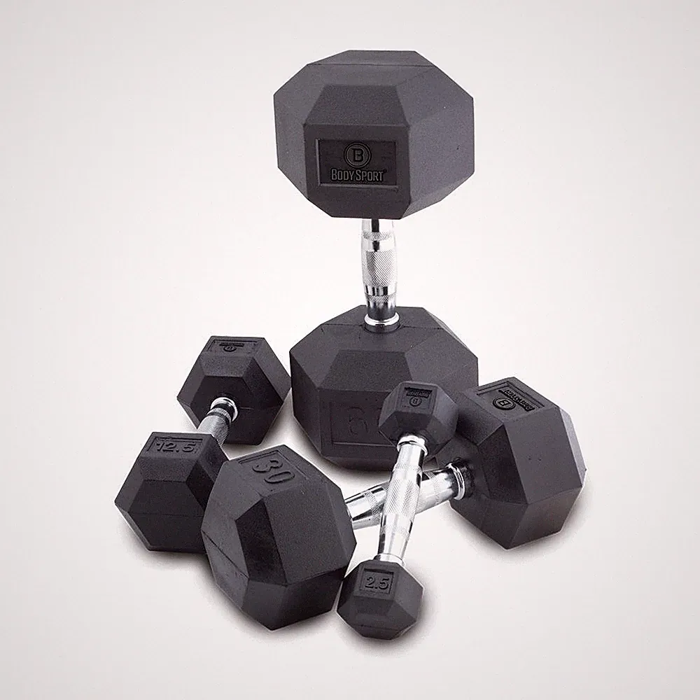 BODY SPORT RUBBER ENCASED HEX DUMBBELL, 35 LBS.