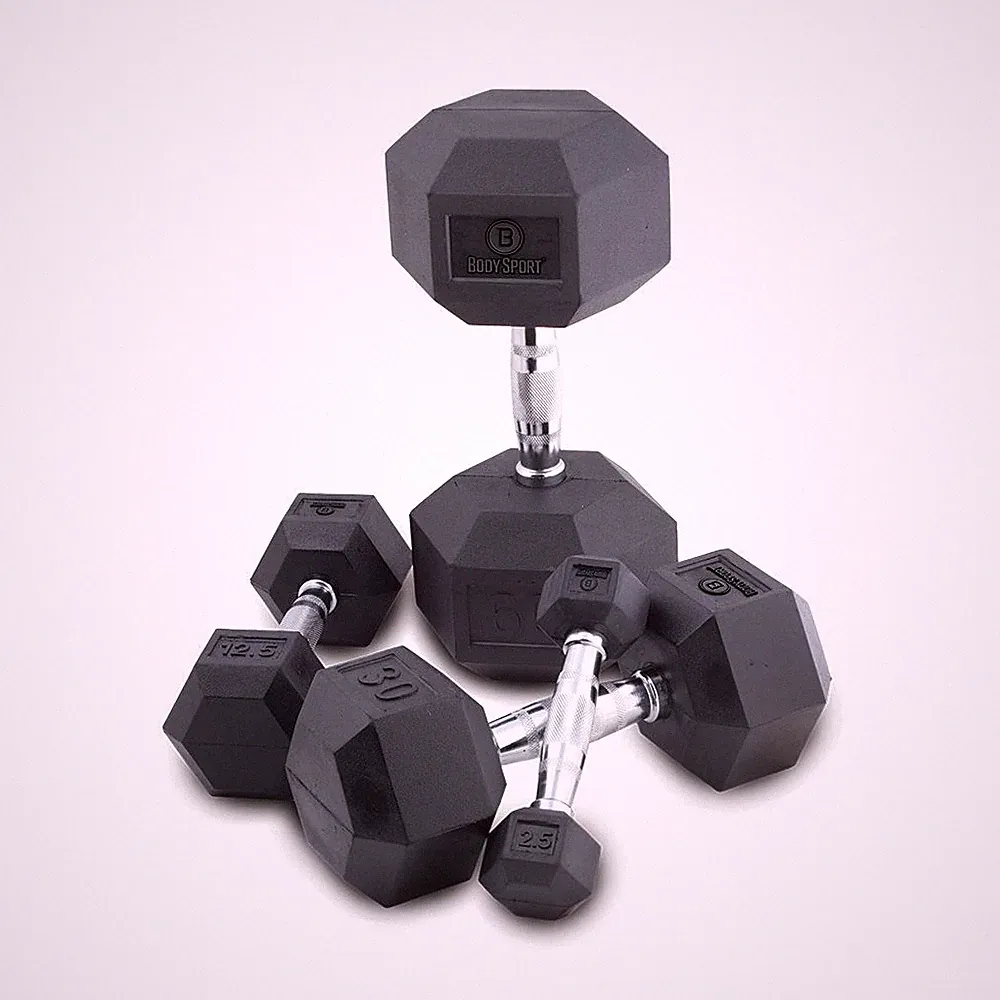 BODY SPORT RUBBER ENCASED HEX DUMBBELL, 5 LBS.