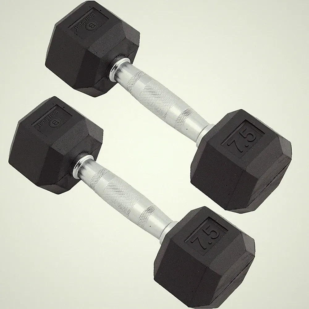 Body Sport Rubber Encased Hex Dumbbell Weight, 7.5 lb. (Pair) - Chrome
