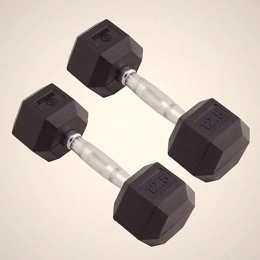Body Sport Rubber Encased Hex Dumbbell Weight – Exercises – 12.5 lb Pair