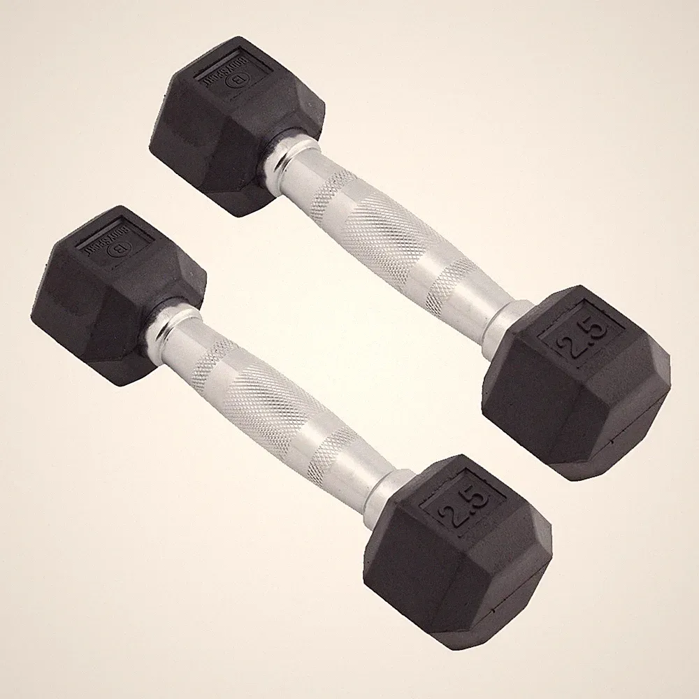 Body Sport Rubber Encased Hex Dumbbell Weight – Exercises – 2.5 lb Pair