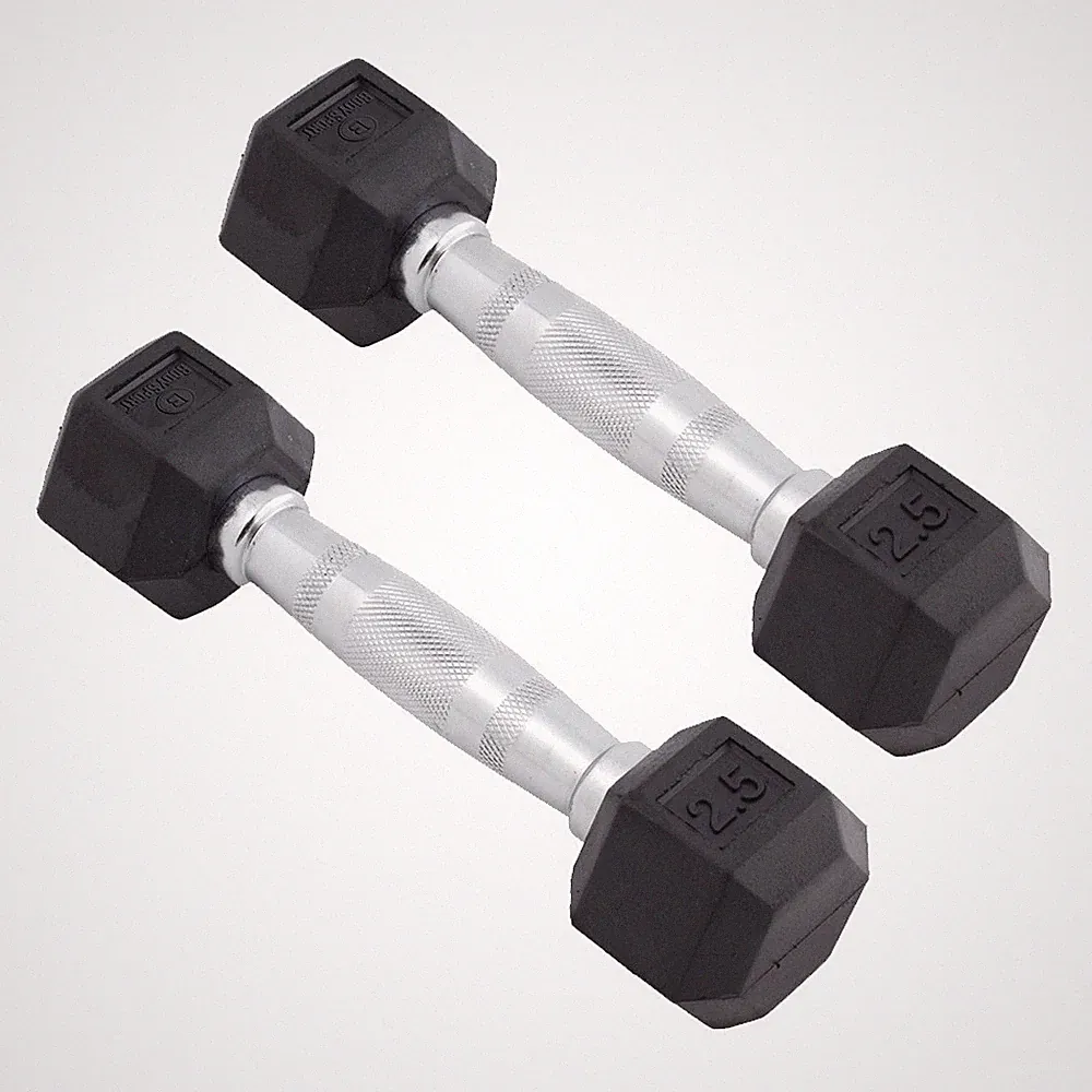Body Sport Rubber Encased Hex Dumbbell Weight – Exercises – 2.5 lb Pair