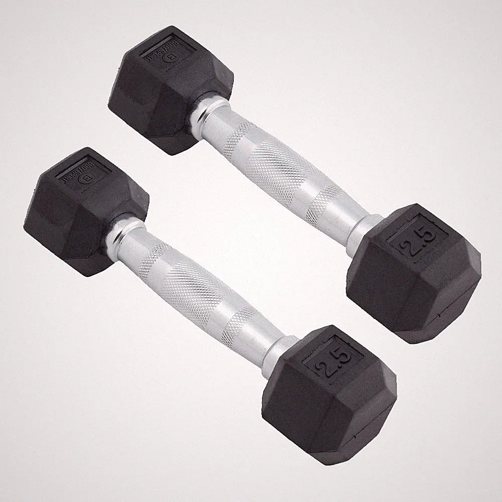 Body Sport Rubber Encased Hex Dumbbell Weight – Exercises – 2.5 lb Pair