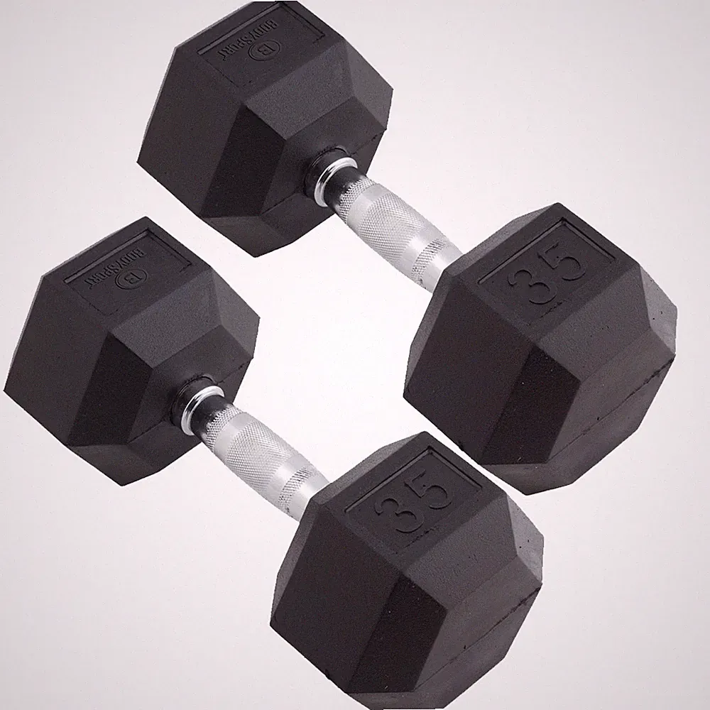 Body Sport Rubber Encased Hex Dumbbell Weight – Exercises – 35 lb Pair