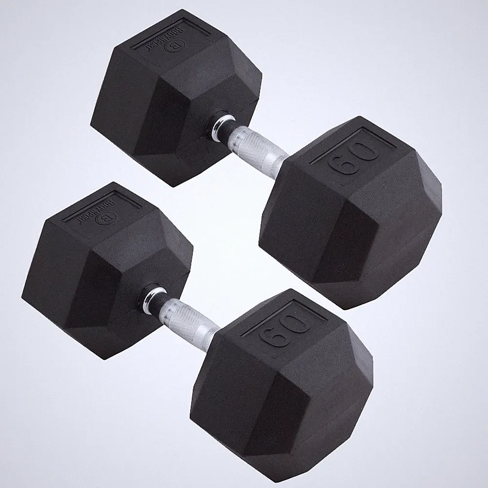 Body Sport Rubber Encased Hex Dumbbell Weight – Exercises – 60 lb Pair