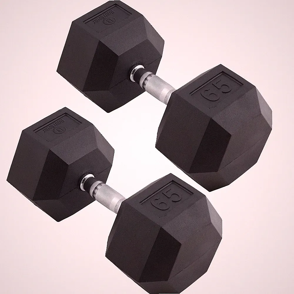Body Sport Rubber Encased Hex Dumbbell Weight – Exercises – 65 lb Pair