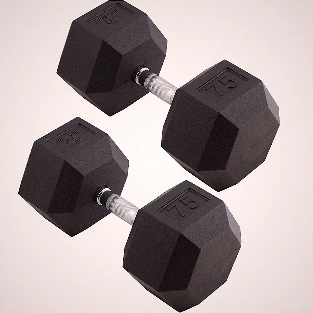 Body Sport Rubber Encased Hex Dumbbell Weight – Exercises – 75 lb Pair