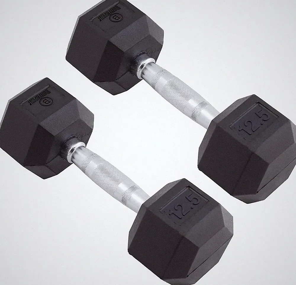 Body Sport Rubber Encased Hex Dumbbell Weight, Pair – Dumbbells - 12.5 lbs