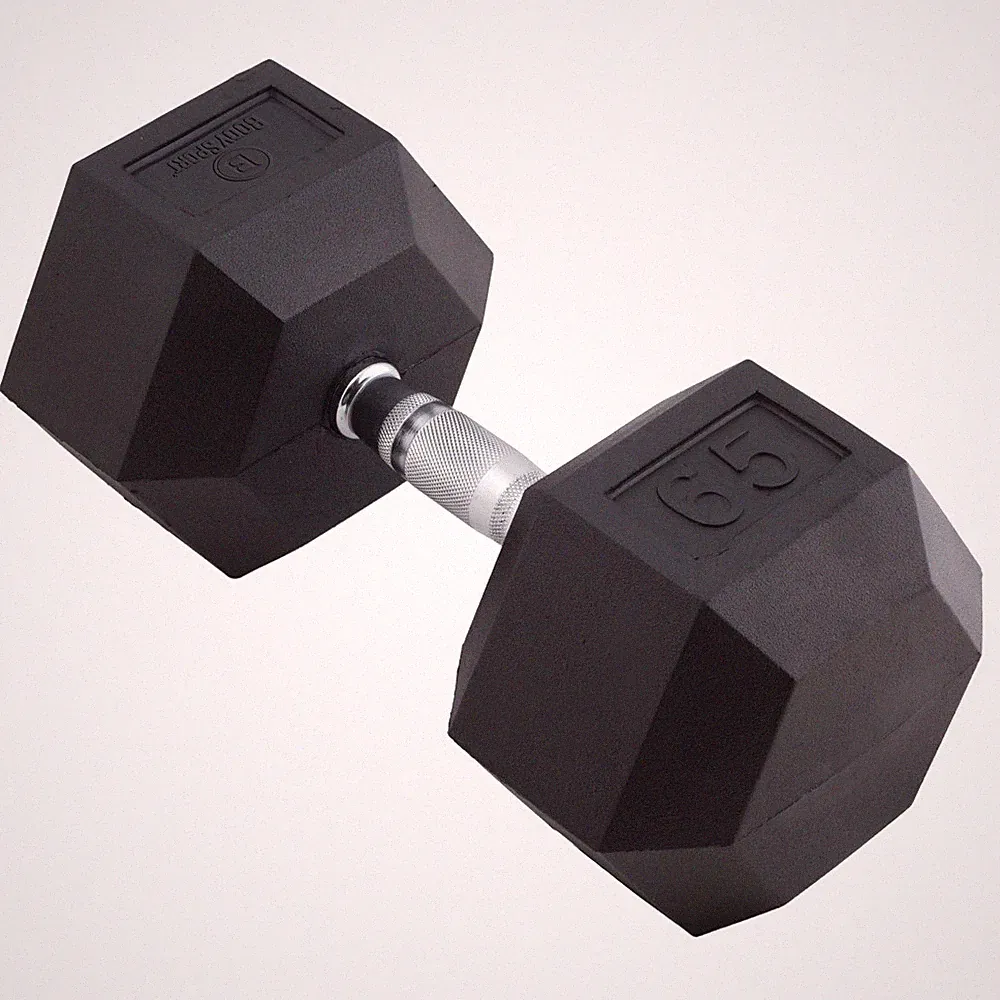 Body Sport Rubber Encased Hex Dumbbell Weight (Single) - Chrome, Anti-Slip Grip