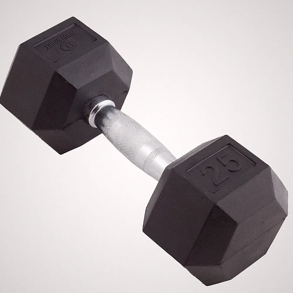 Body Sport Rubber Encased Hex Dumbbell Weight (Single) - Chrome, Anti-Slip Grip