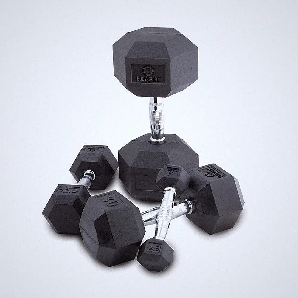 BODY SPORT RUBBER ENCASED HEX DUMBELL, 12.5 LBS