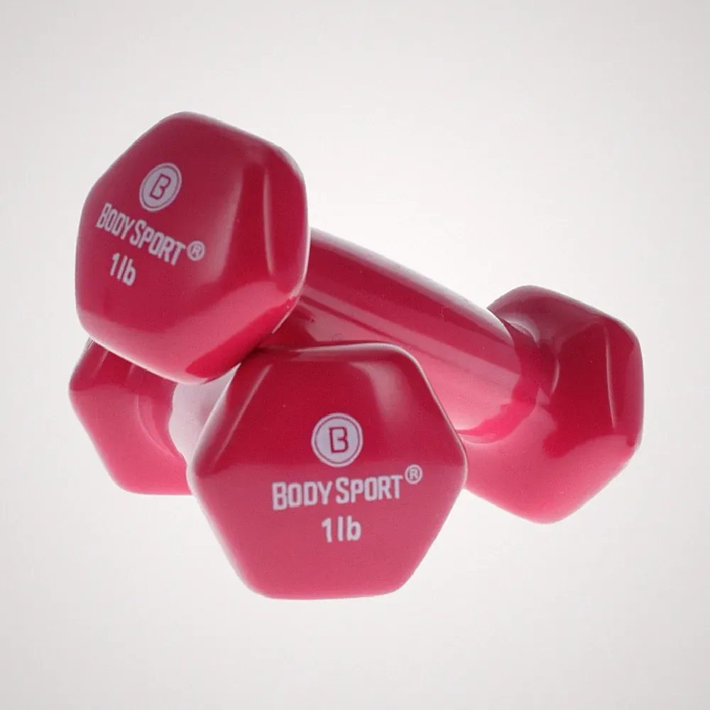 Body Sport Vinyl Coated Dumbbell – Exercises – Strength Training - 1 lb Pair