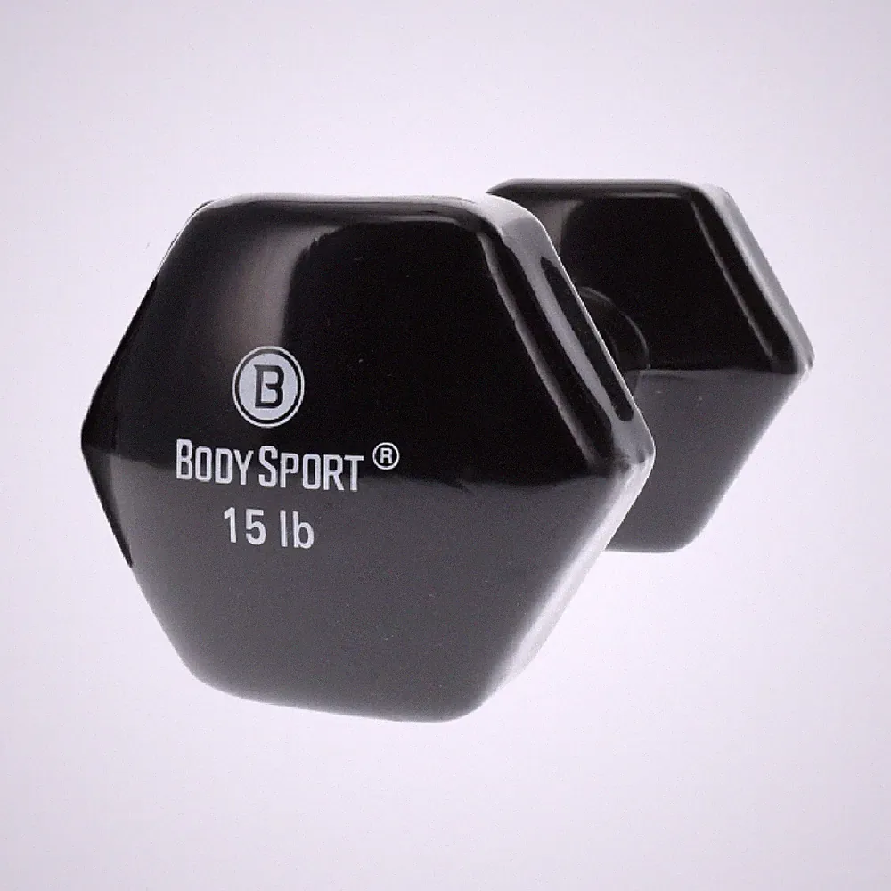 Body Sport Vinyl Coated Dumbbell – Exercises – Strength Training - 15 lb