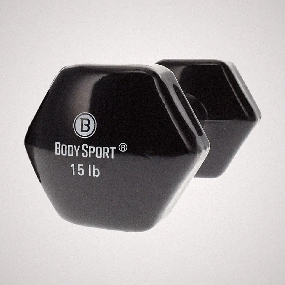 Body Sport Vinyl Coated Dumbbell – Exercises – Strength Training - 15 lb