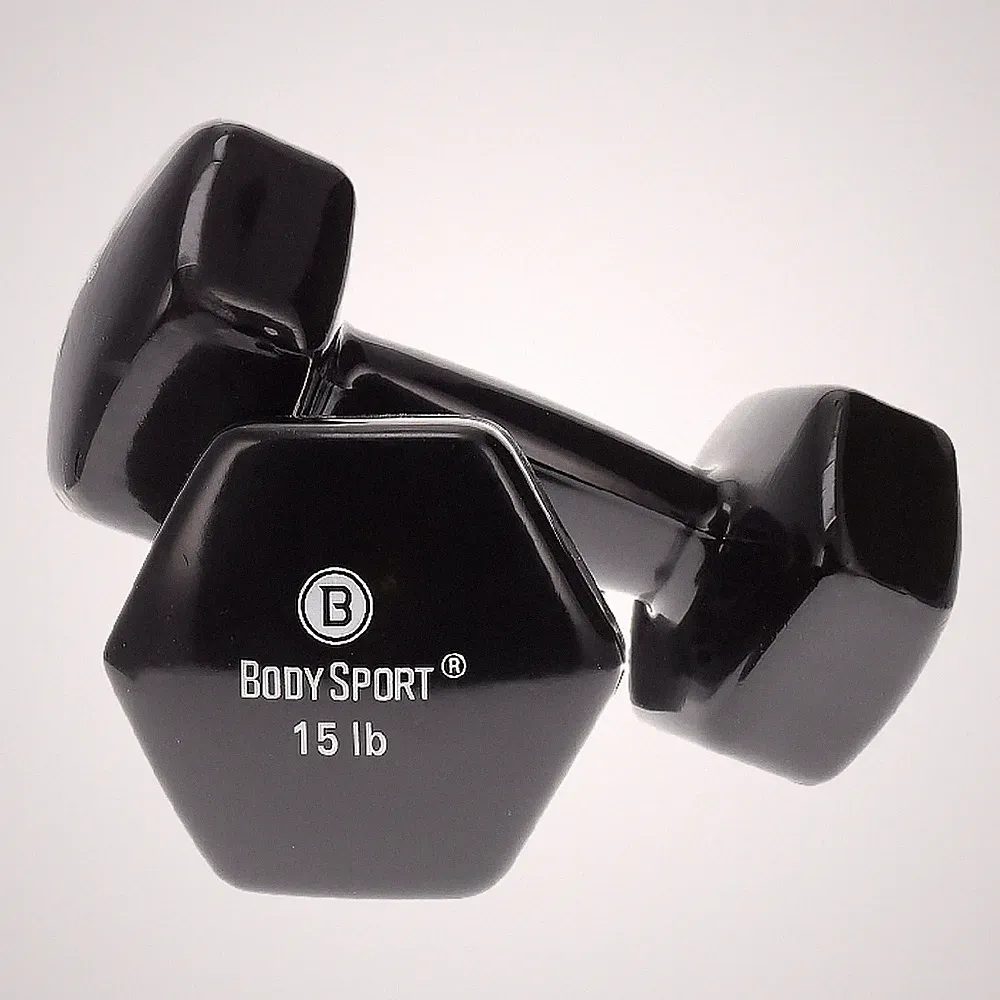 Body Sport Vinyl Coated Dumbbell – Exercises – Strength Training - 15 lb Pair