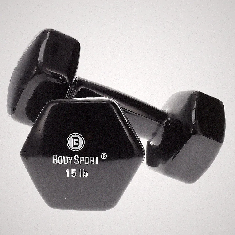 Body Sport Vinyl Coated Dumbbell – Exercises – Strength Training - 15 lb Pair