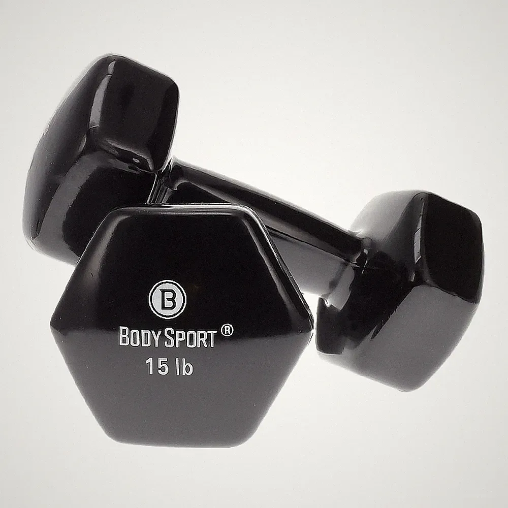 Body Sport Vinyl Coated Dumbbell – Exercises – Strength Training - 15 lb Pair