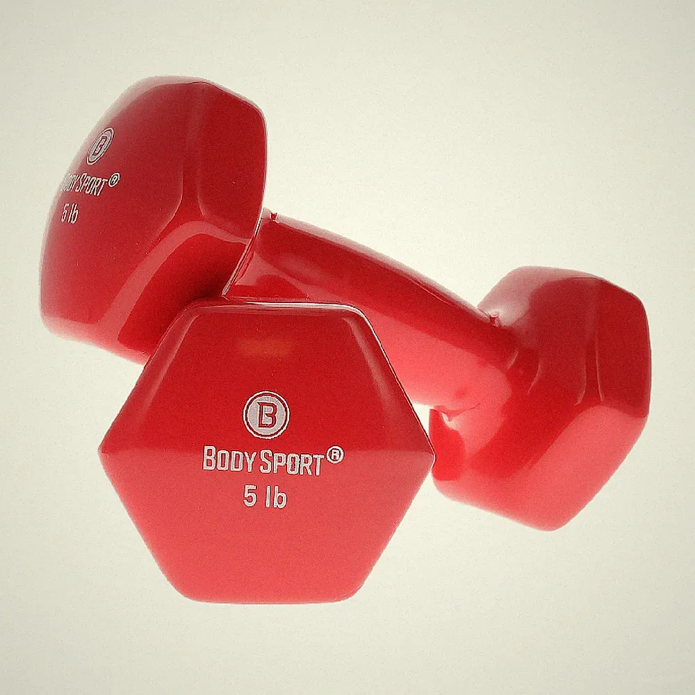 Body Sport Vinyl Coated Dumbbell – Exercises – Strength Training - 5 lb Pair