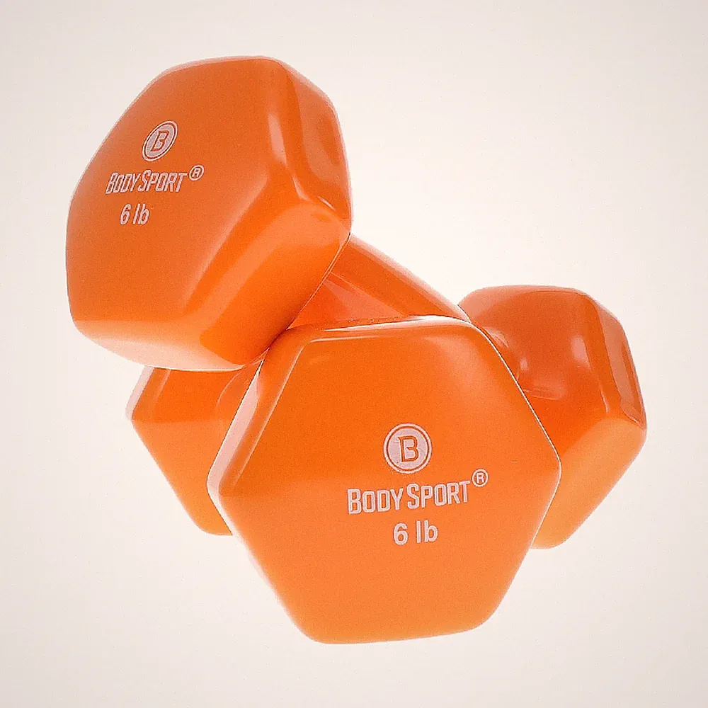 Body Sport Vinyl Coated Dumbbell – Exercises – Strength Training - 6 lb Pair