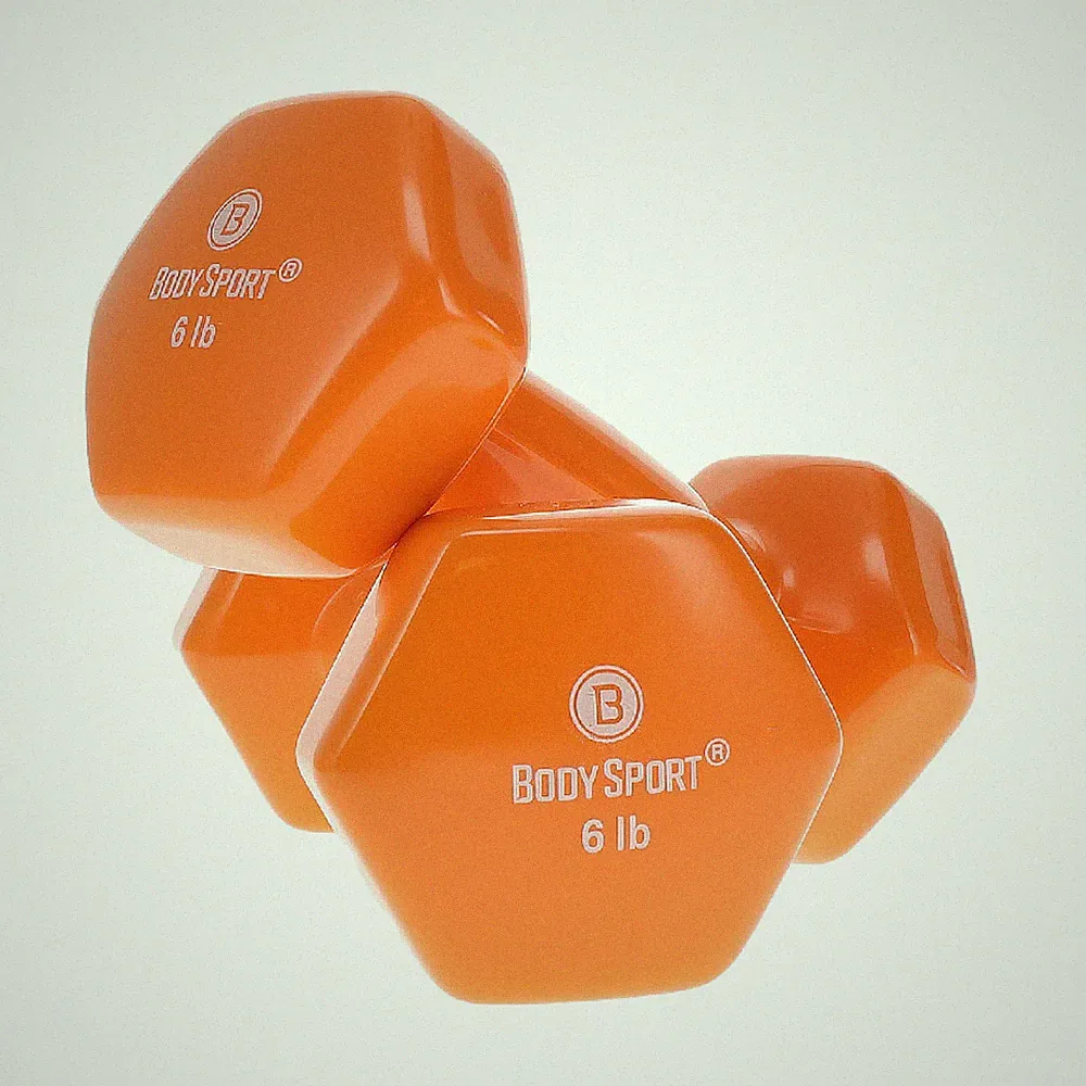 Body Sport Vinyl Coated Dumbbell – Exercises – Strength Training - 6 lb Pair