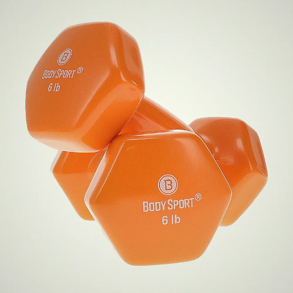 Body Sport Vinyl Coated Dumbbell – Exercises – Strength Training - 6 lb Pair