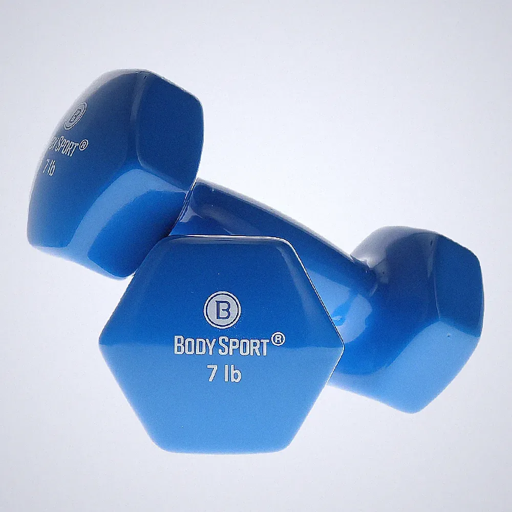 Body Sport Vinyl Coated Dumbbell – Exercises – Strength Training - 7 lb Pair