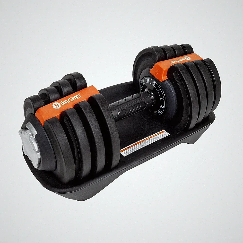 BodySport 40 Pound Adjustable Dumbbells – Includes 12 Free Weights, Rangin