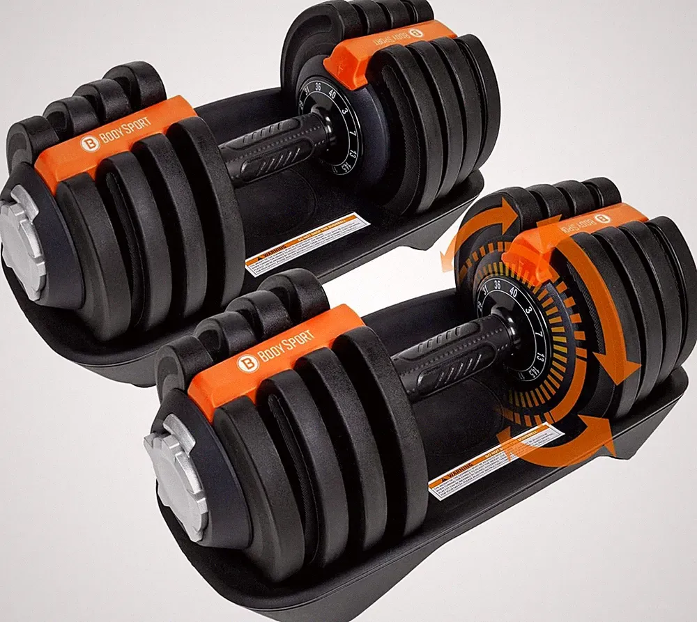 BodySport 40 Pound Adjustable Dumbbells – Includes 12 Free Weights Ranging from