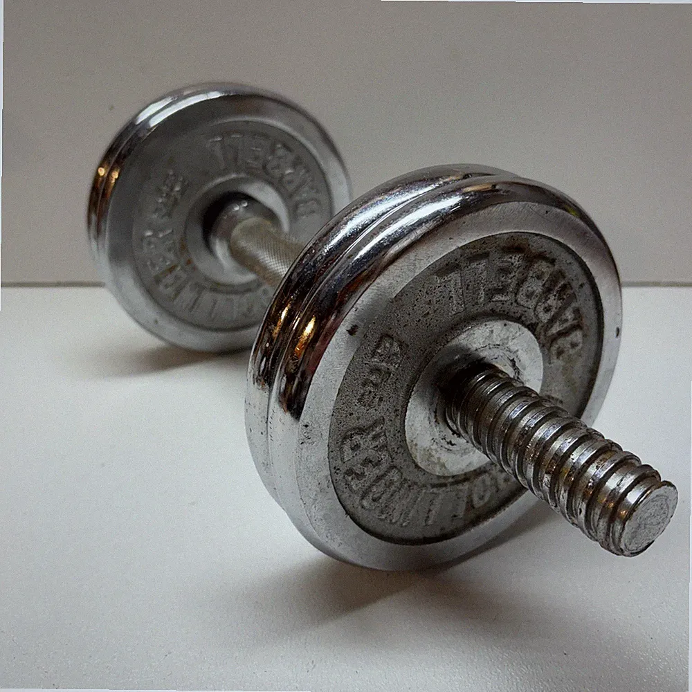 BOLLINGER Barbell (4) 3 Lbs Threaded Weight Plates CHROME with Dumbbell Bar