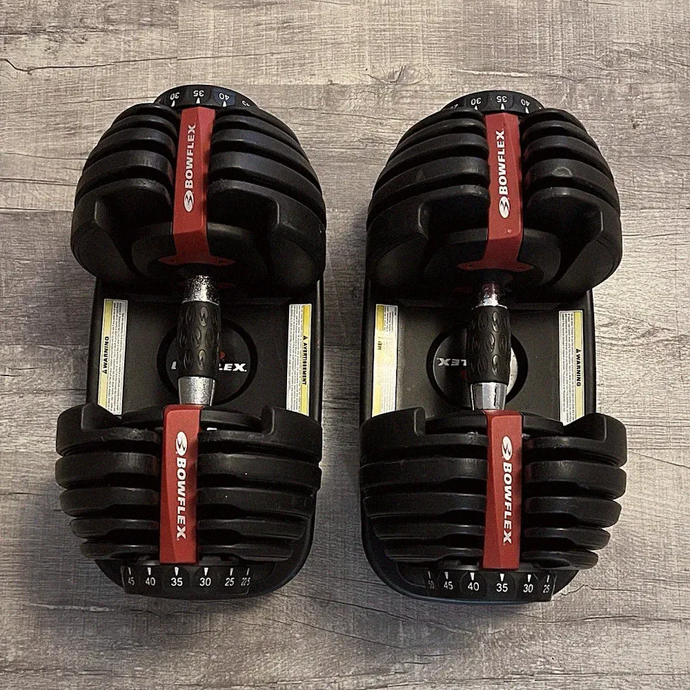Bowflex SelectTech 552 Adjustable Dumbbell Pair 52.5lb Black/Red w/ Trays