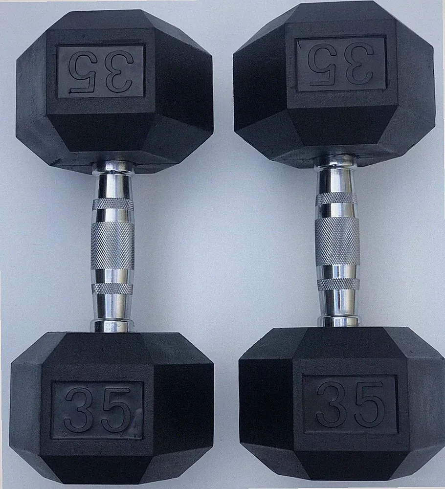 BRAND NEW 35LB PAIR OF RUBBER COATED HEX DUMBBELLS WEIGHTS FOR COMMERCIAL GYM
