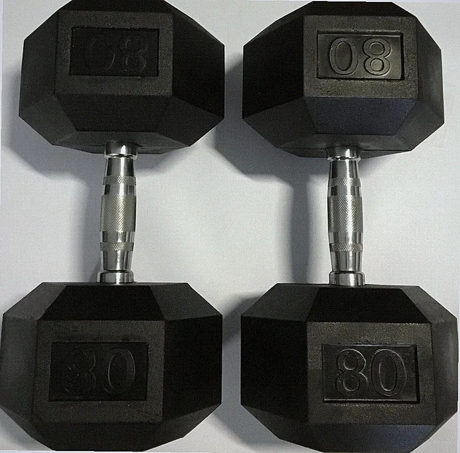 BRAND NEW 80LB PAIR OF RUBBER COATED HEX DUMBBELLS WEIGHTS FOR COMMERCIAL GYM