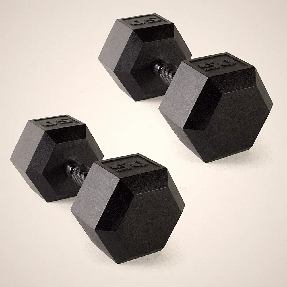 Build Strength Fast - 50 Lb Rubber Hex Dumbbells Pair Padded Grip