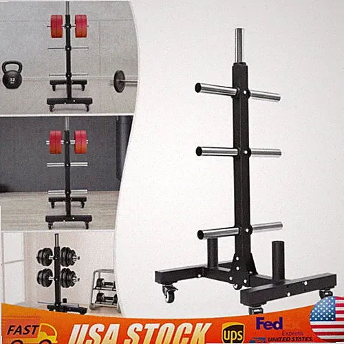 Bumper Weight Plate Tree Rack Olympic Barbell Bar Stand Holder Organizer Storage