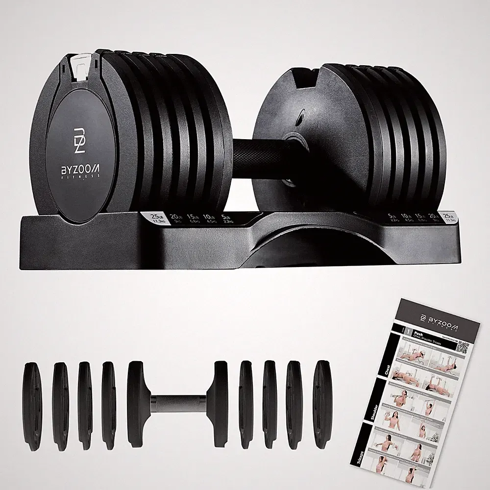 BYZOOM 10-in-1 Flexible Dumbbell 25lb Unit Black