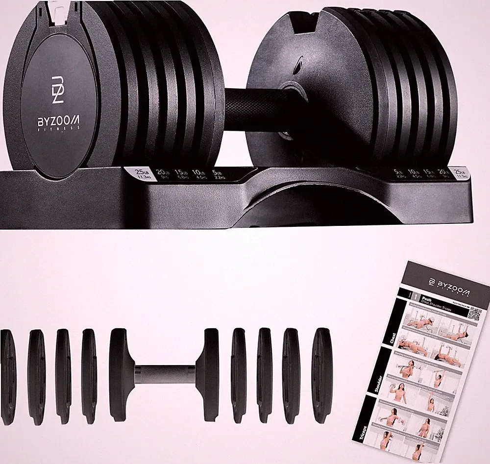 BYZOOM 10-in-1 Flexible Dumbbell 25lb Unit Black