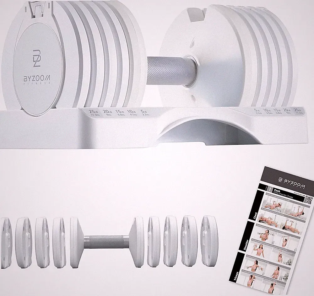 BYZOOM 5-in-1 Adjustable Hand Weights Pair 12.5lb White