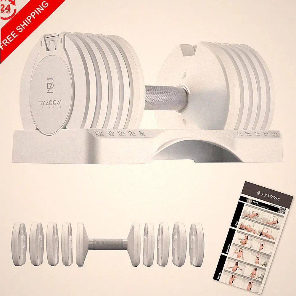 BYZOOM FITNESS Adjustable Dumbbell Set 25lb 25lb, White Single Piece