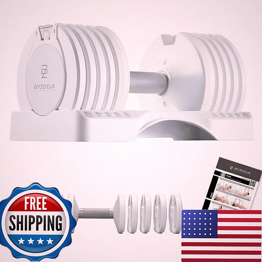 BYZOOM FITNESS Adjustable Dumbbell Set 25lb Single Unit White