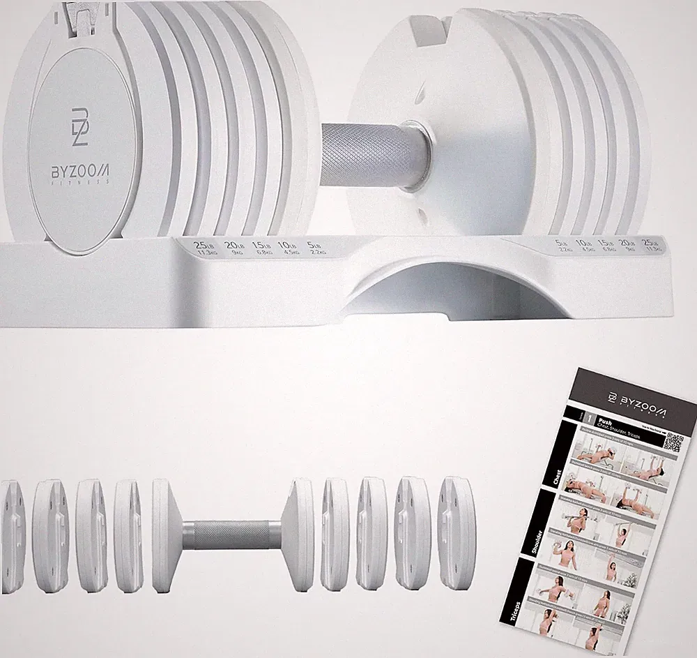 BYZOOM FITNESS Pure Series Adjustable Dumbbell - 12.5/25/27.5/50/55/75Lb - ONE U