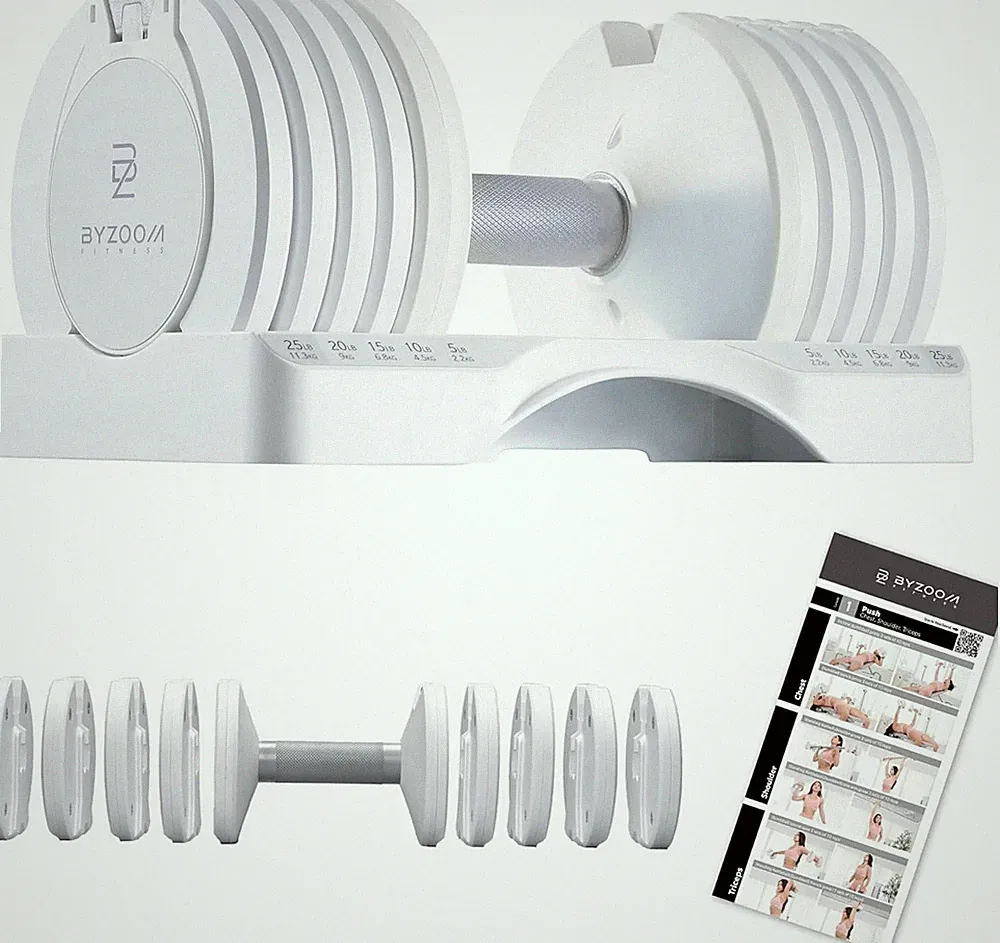 BYZOOM FITNESS Pure Series Adjustable Dumbbell - 12.5/25/27.5/75Lb - ONE UNIT or